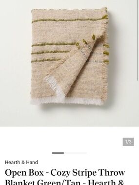 Hearth & Hand Tan Throw Blanket with Green Stripes